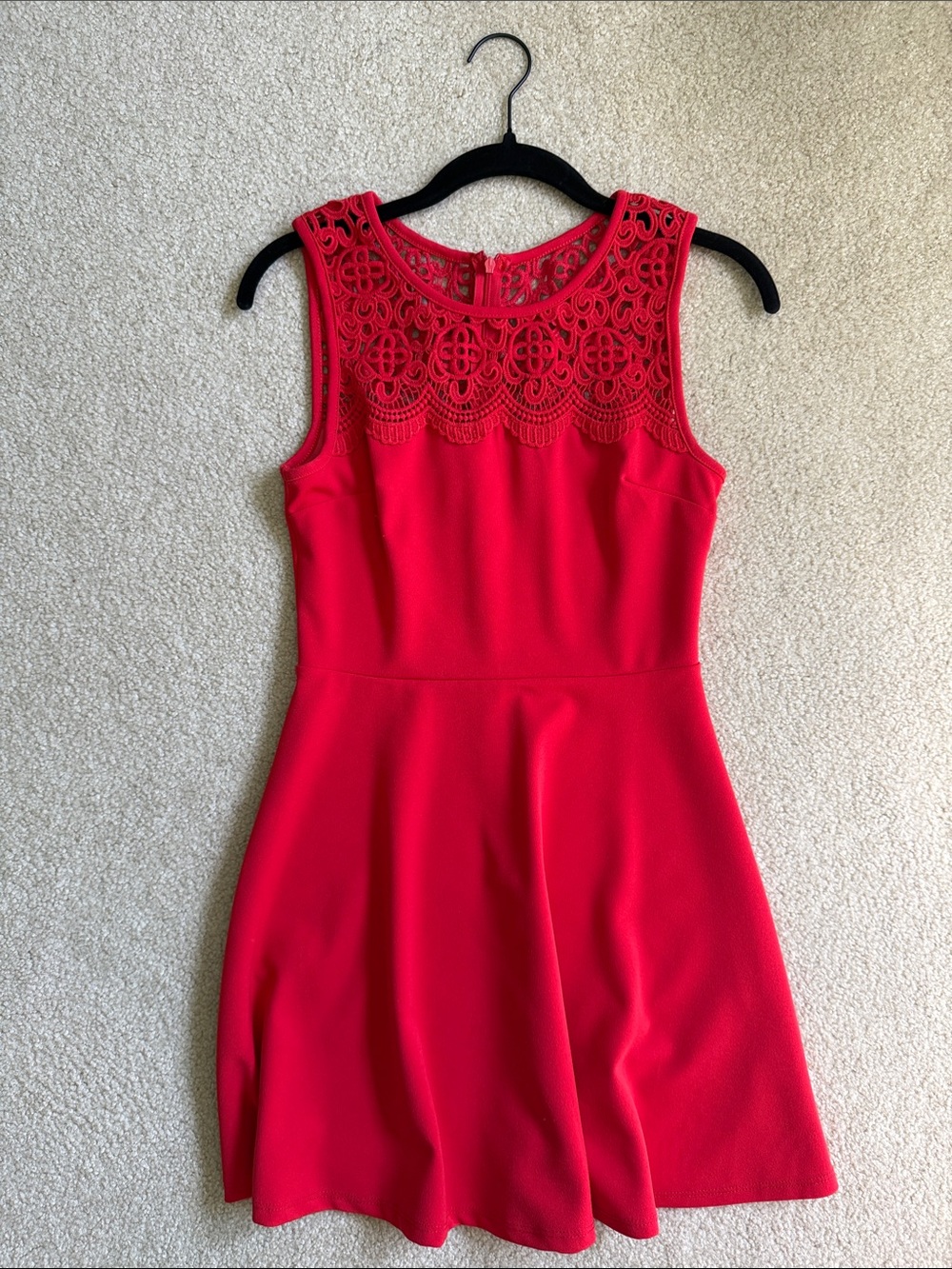 Lulu's Red Lace Yoke Sleeveless Mini Dress